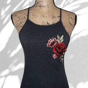 Dark Grey Rose Spaghetti Strap Tank